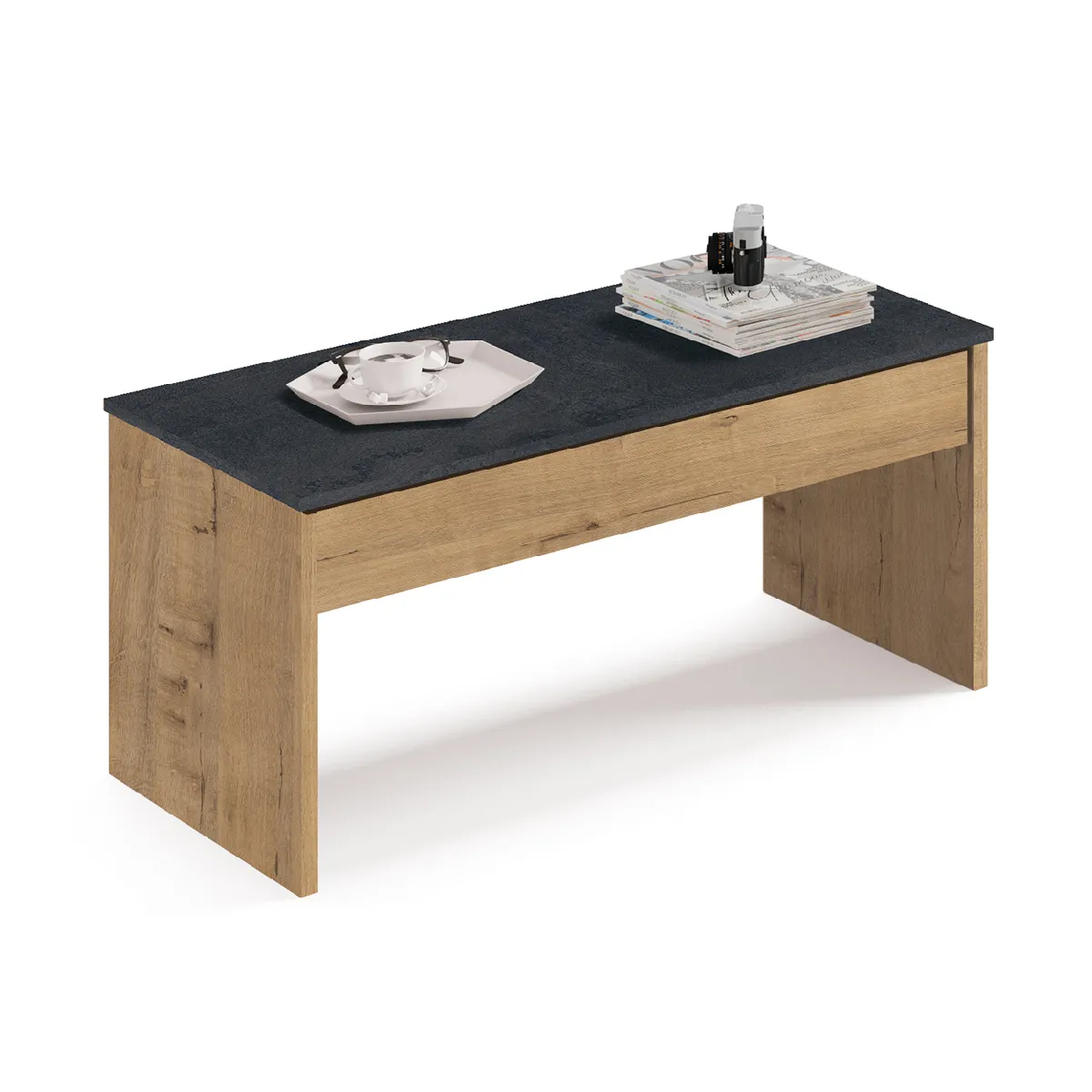 Comparer les prix de Pegane Table basse relevable - Chêne doré/marbre