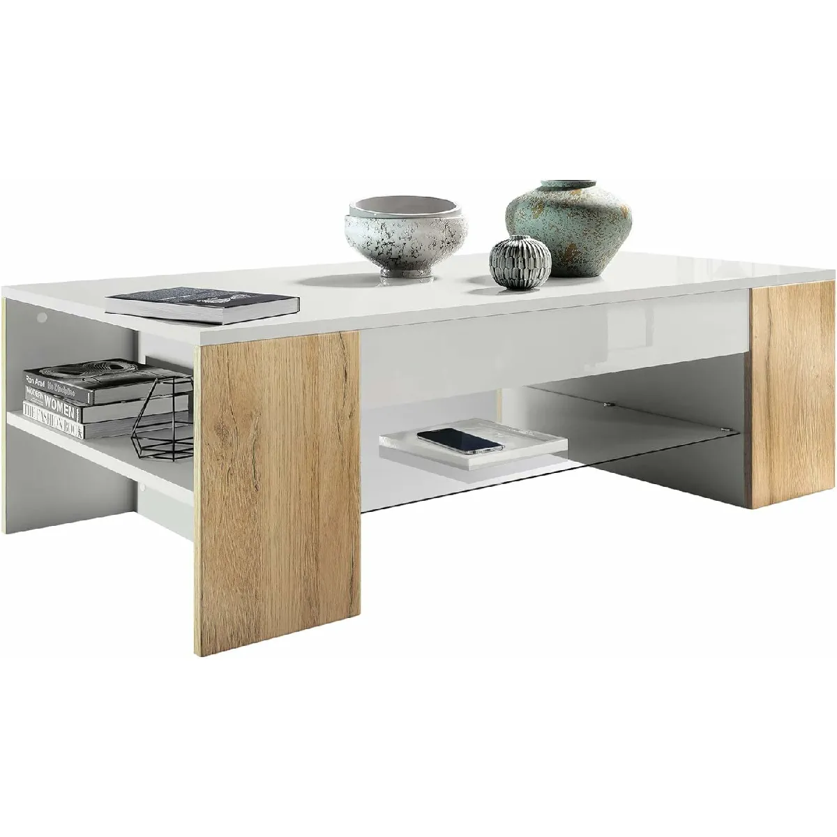 Meilleurs prix pour Table salon - Blanc mat et chêne