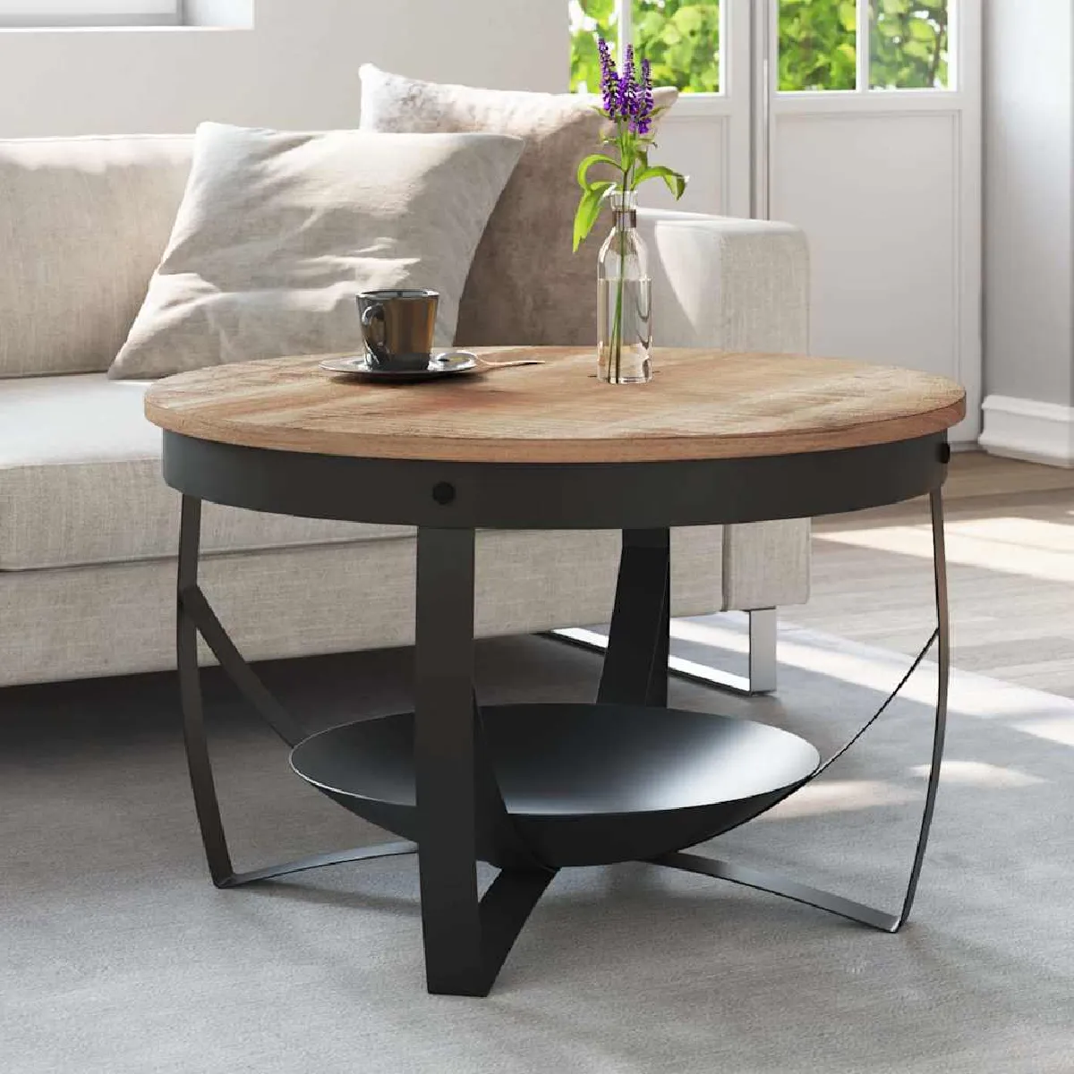 Non Communiqué Brun Table Basse Ø68x43 Cm Bois De Manguier Brut - Image 3