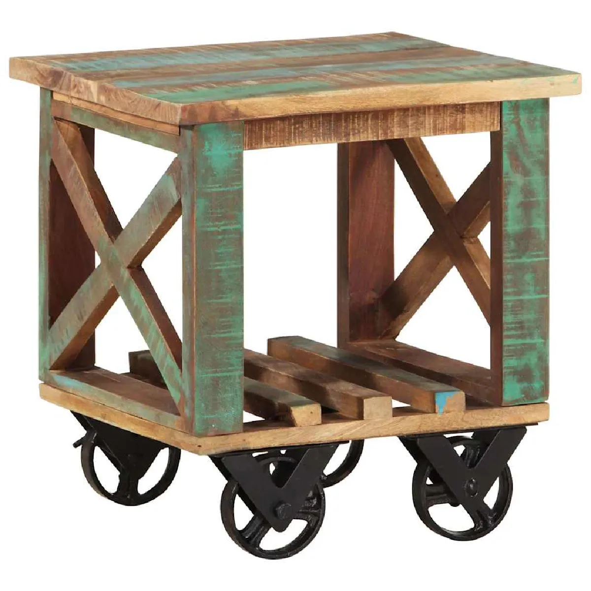 Non Communiqué Bois Vidaxl Table D'appoint Avec Roulettes Table Basse Bout De Canapé Meuble De Salle De Séjour Table De Salon Maison 40X40x42 Cm De Récupération - Image 2