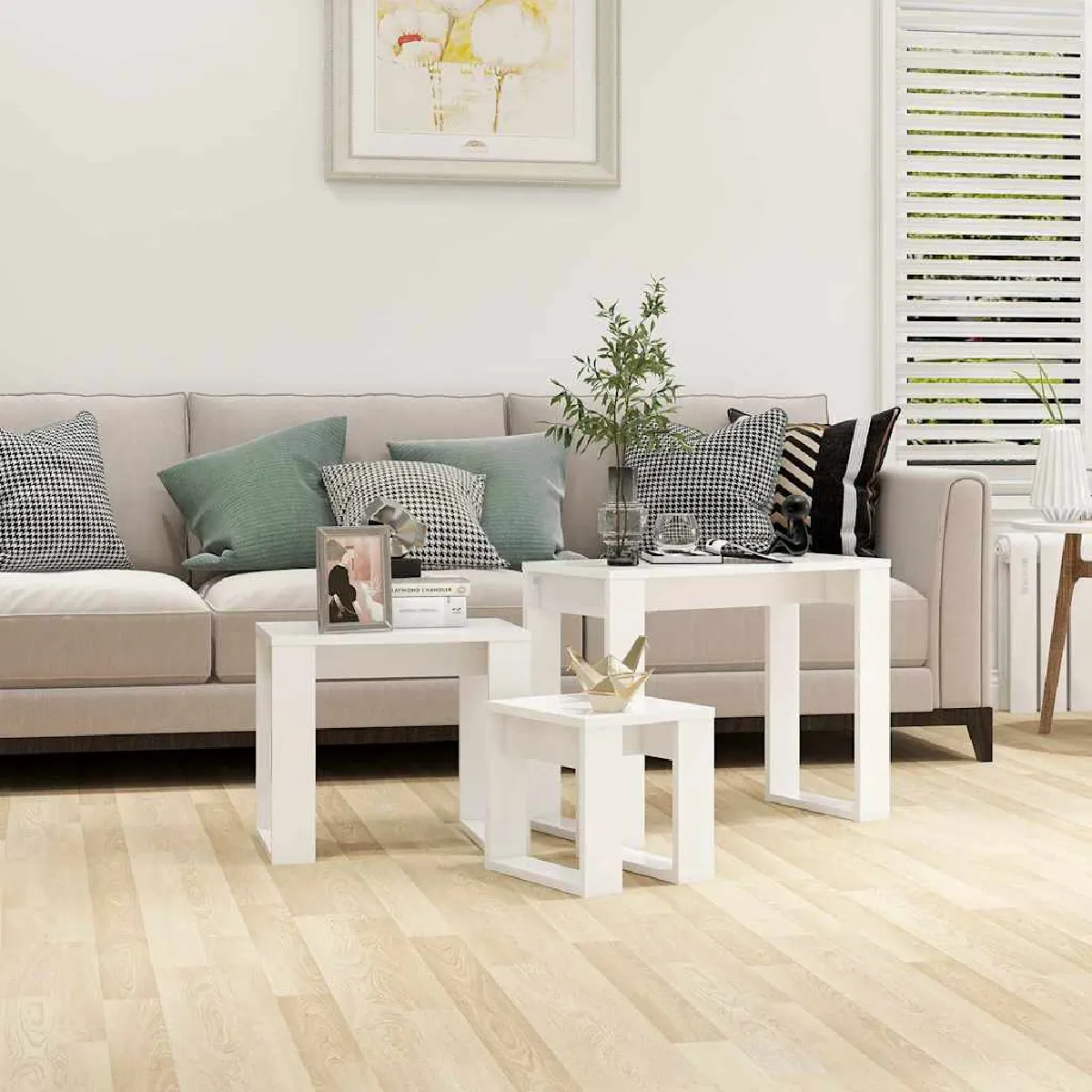 Non Communiqué Blanc Tables Gigognes 3 Pcs Bois D Ingénierie - Image 3
