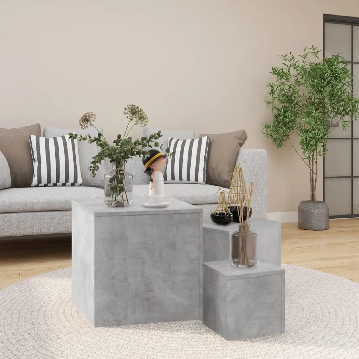 VIDAXL - Table d'appoint - Jeu de 3 tables - Gris béton - Image 2