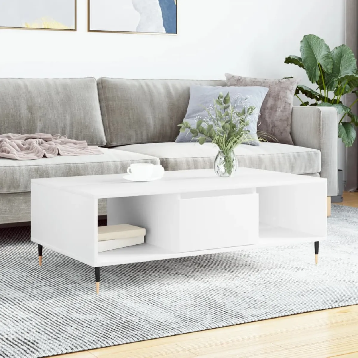 vidaXL - Table basse - 104x60x35 cm - Blanc - Image 2