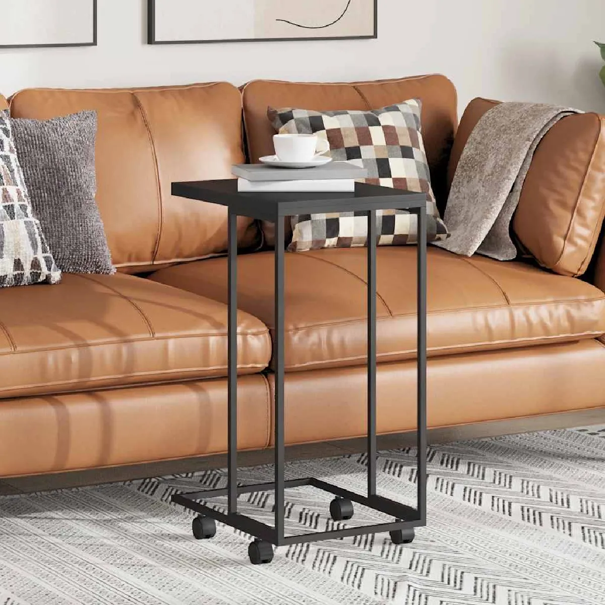 Comparer les prix de VidaXL Table d'appoint avec roues - Noir