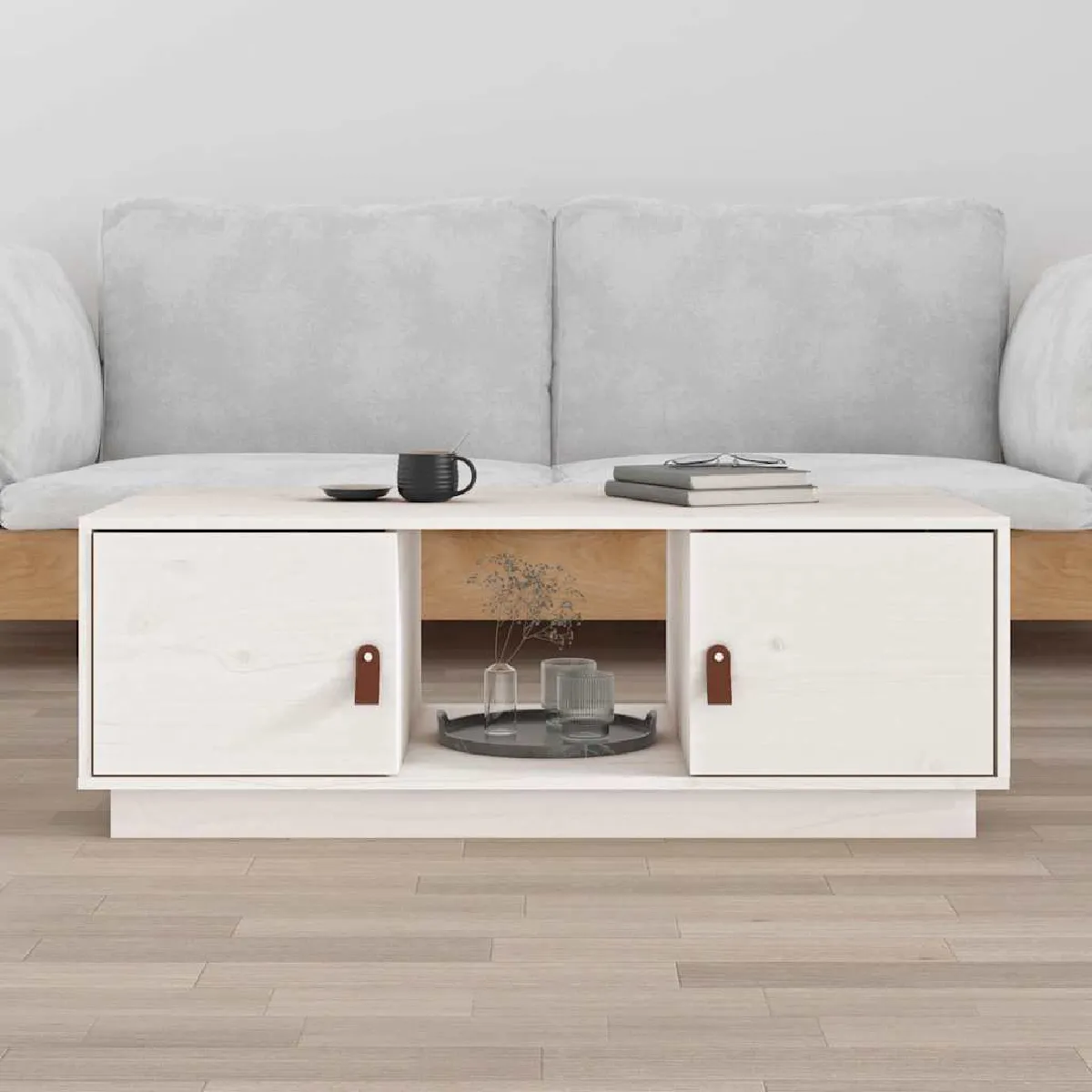 VIDAXL - Table basse - Bois massif de pin - Blanc - 100x50x35 cm - Image 3