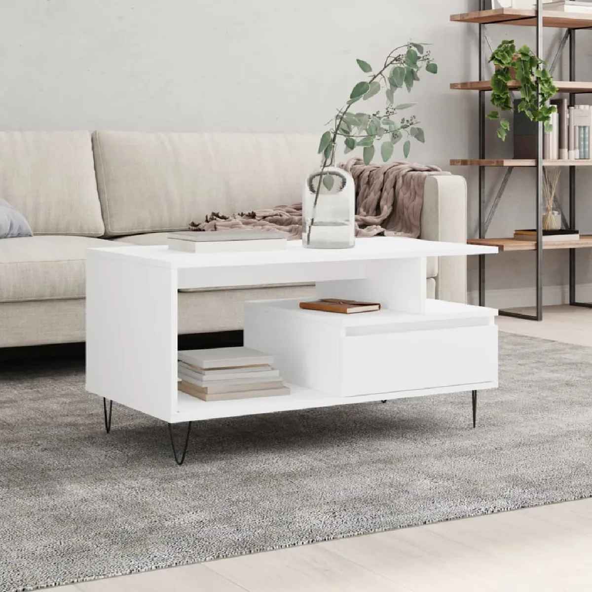 VIDAXL - Table basse - Bois d'ingénierie - Blanc - 90x49x45 cm - Image 2