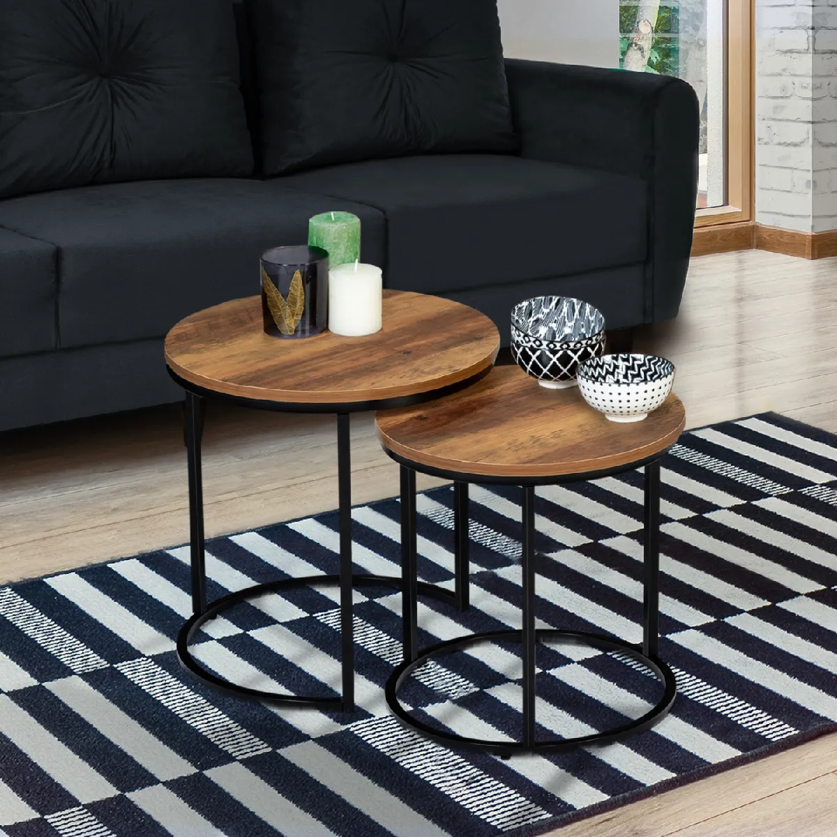 Meilleurs prix pour Market Tables basses gigognes HAWKINS rondes bois foncé