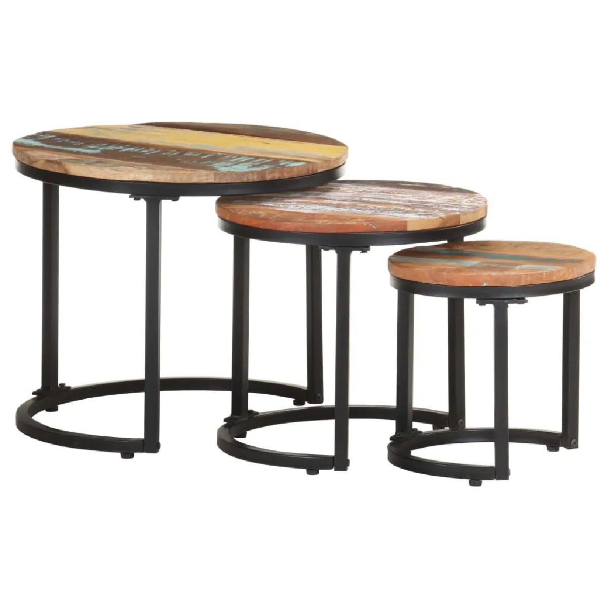 VIDAXL - Table d'appoint - Set de 3 - Industriel - Bois de récupération - Image 2
