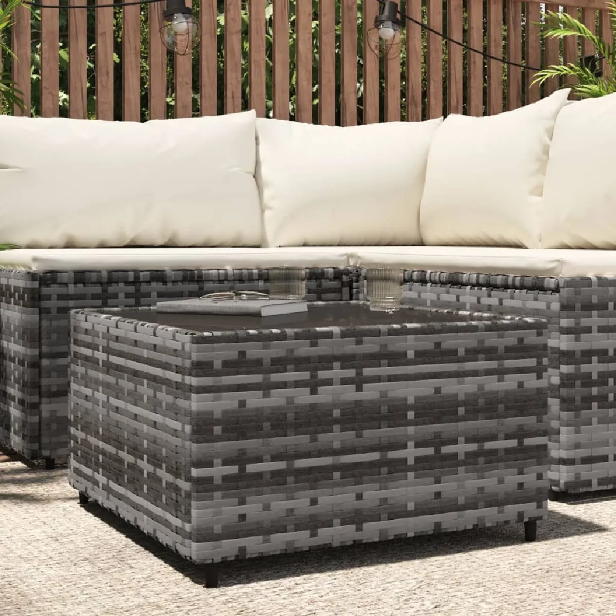 Vidaxl Table basse de jardin carré gris 50x50x30 cm résine tressée 319859 - vue 2
