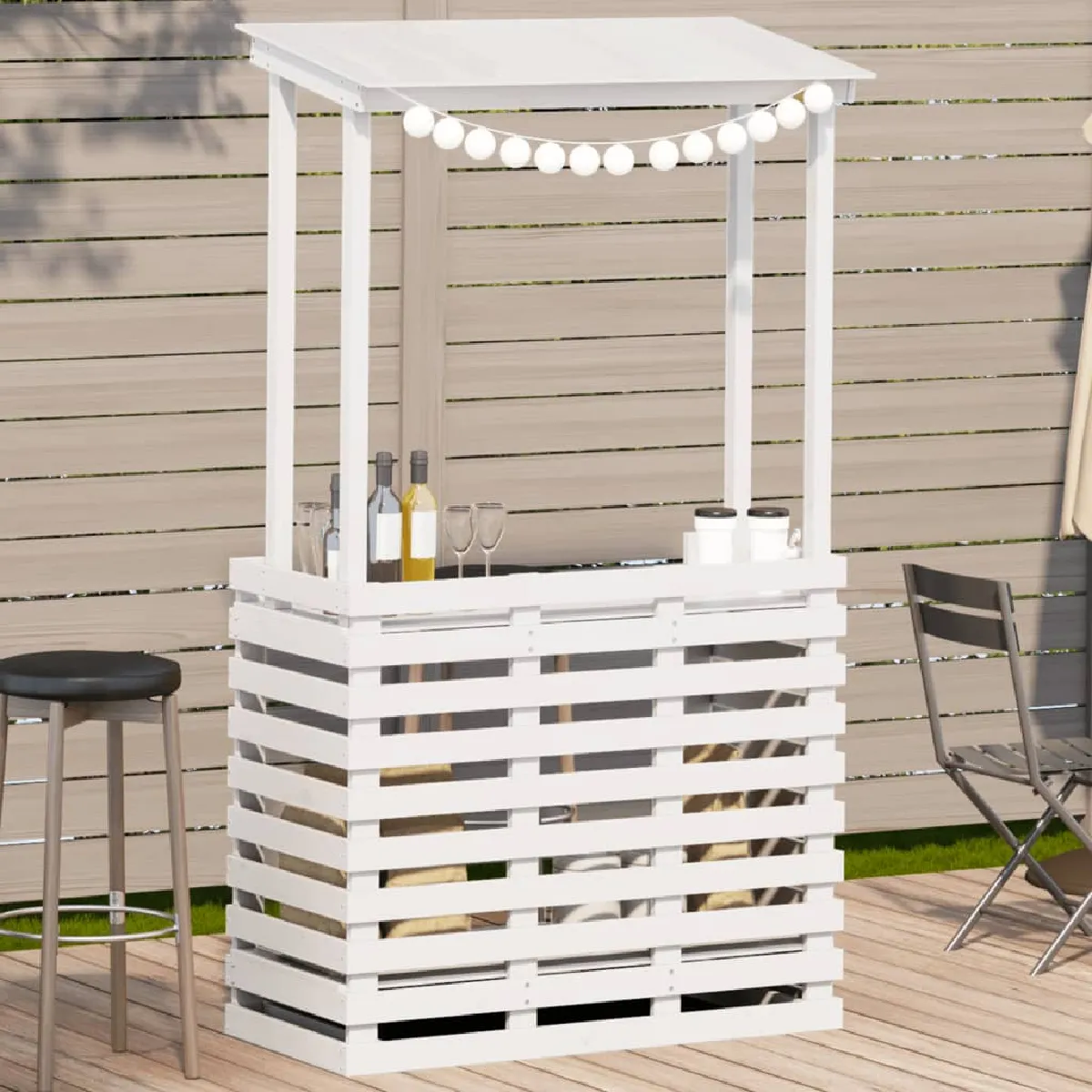 vidaXL Table de bar d'extérieur avec toit Bois de pin