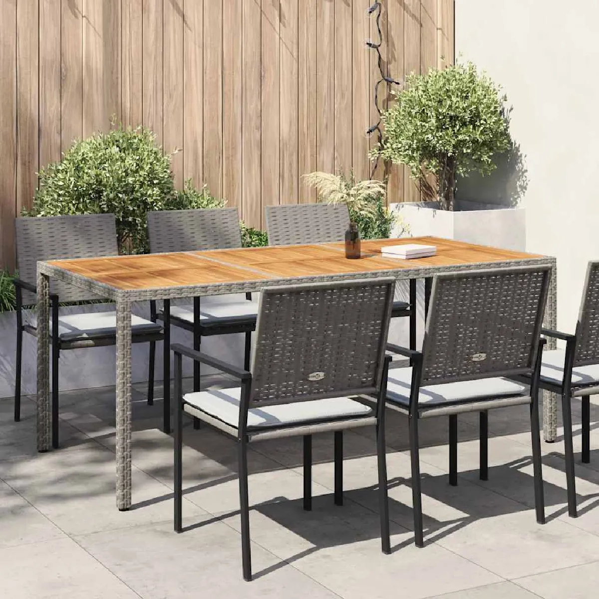 vidaXL - Table de jardin - Bois d'acacia - 190x90x75 cm - Gris - Image 3