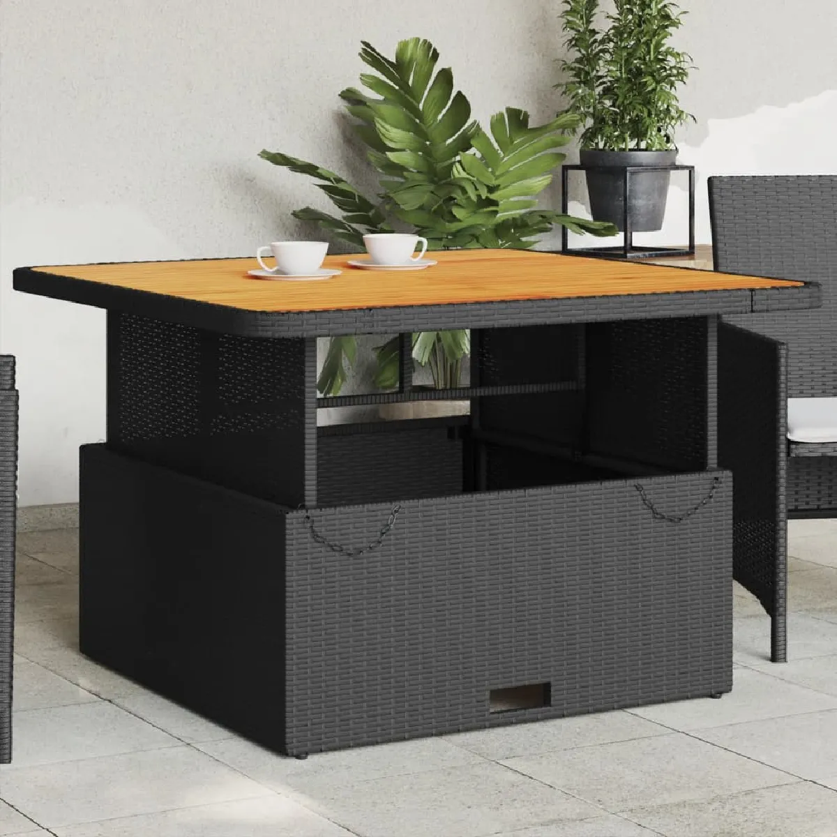 vidaXL Table de jardin réglable en résine tressée et bois - vue 2
