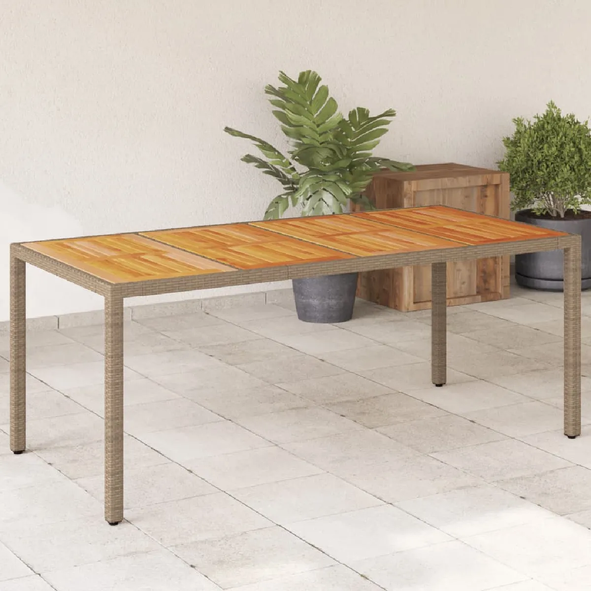 vidaXL Table de jardin Acacia et résine tressée - vue 2