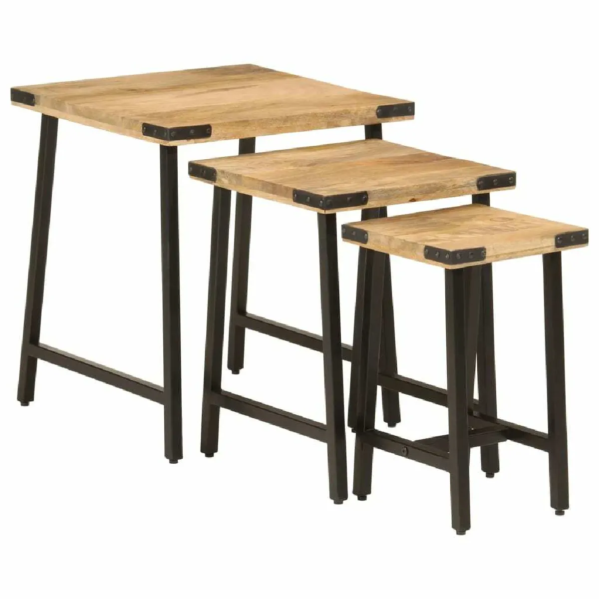 Comparer les prix de Maison Chic Lot de 3 tables basses gigognes - Bois de manguier et fer