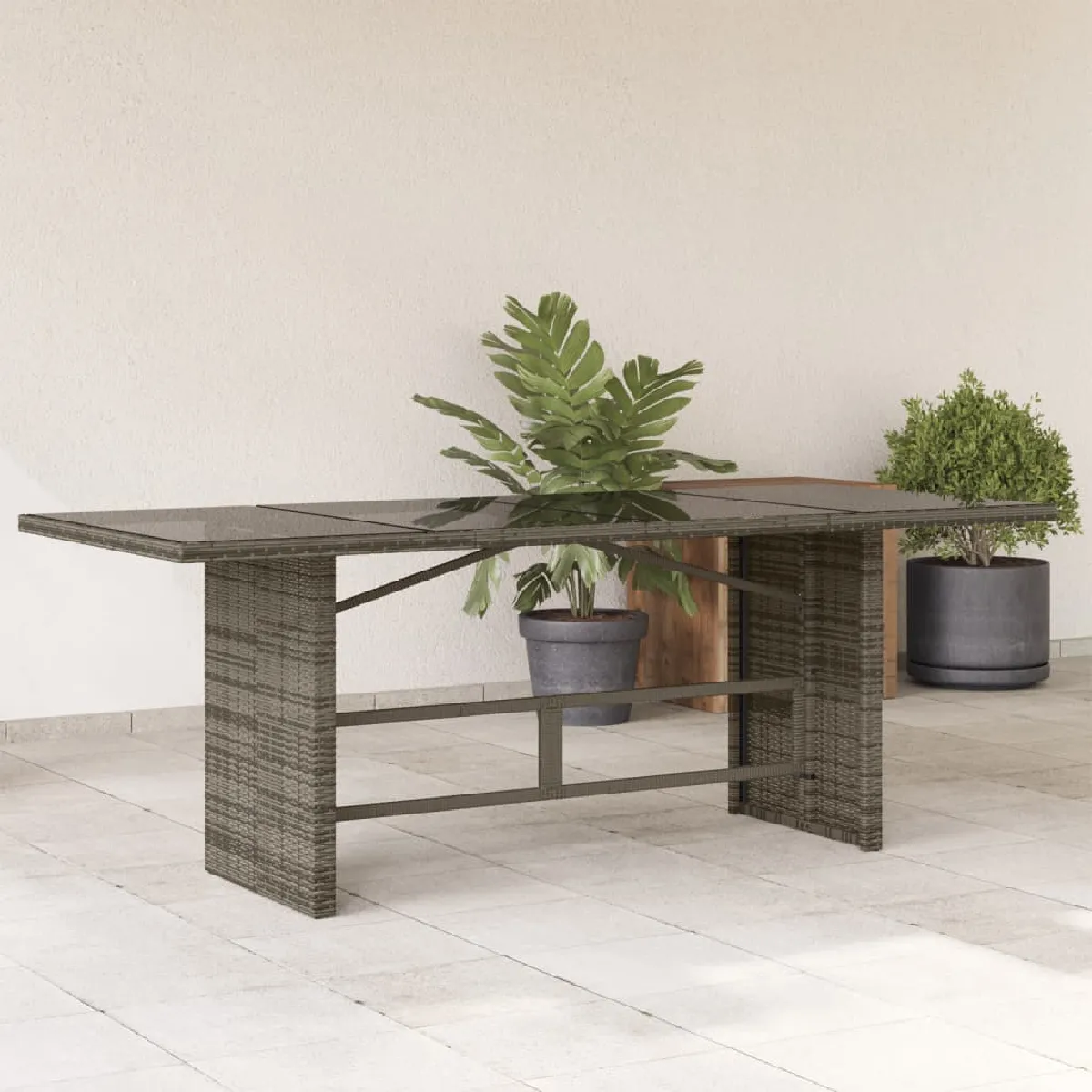 vidaXL Table de jardin résine tressée verre trempé - vue 2