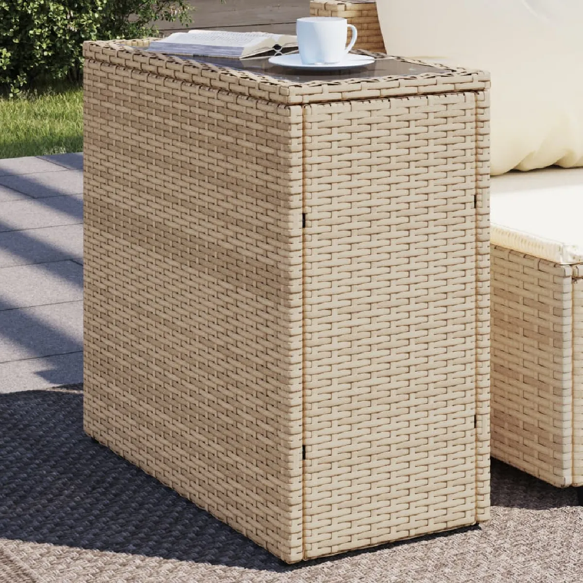 vidaXL Table d'appoint de jardin avec dessus en verre rotin 366071 - vue 2