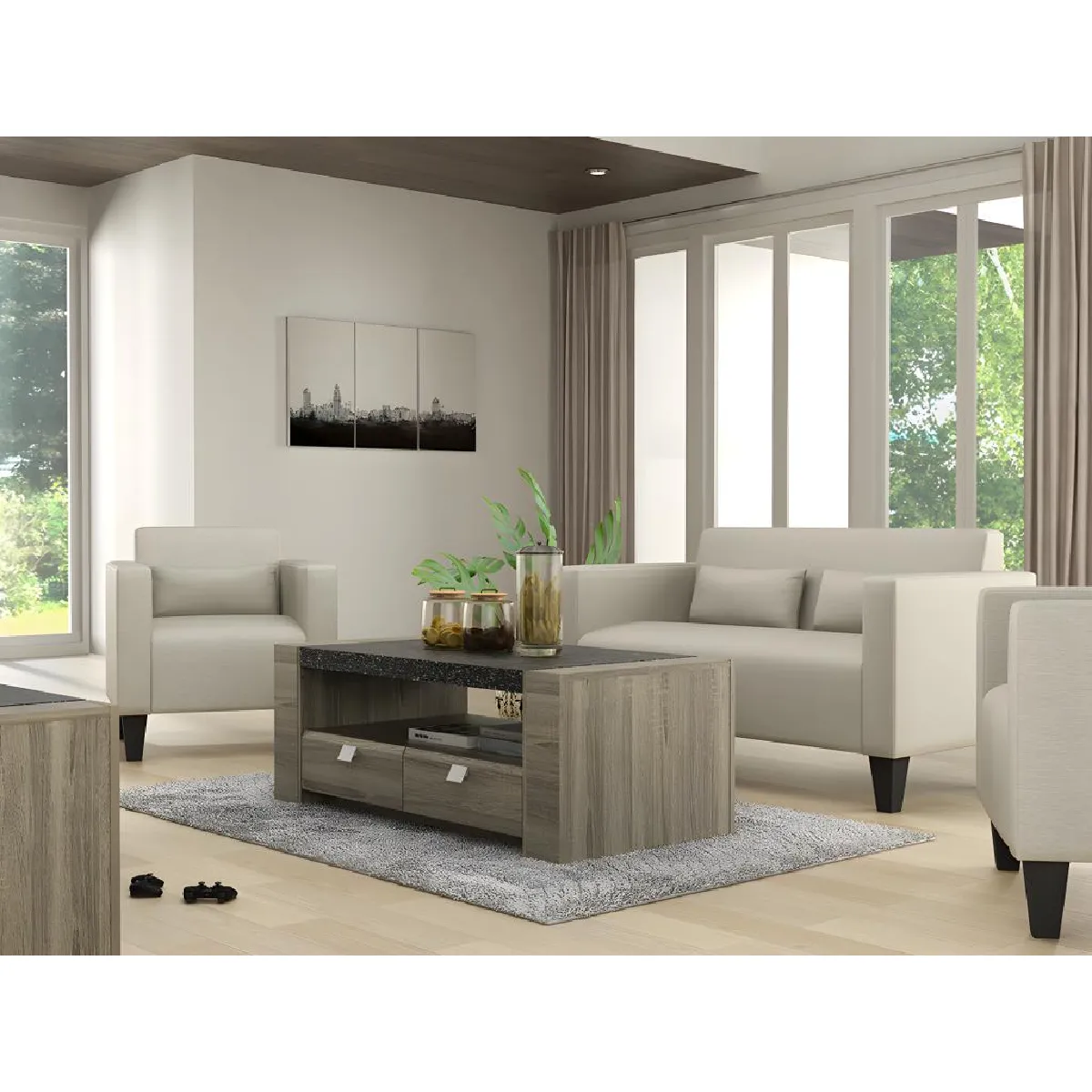 Comparer les prix de Meteorite - Table basse avec tiroirs - Effet granite