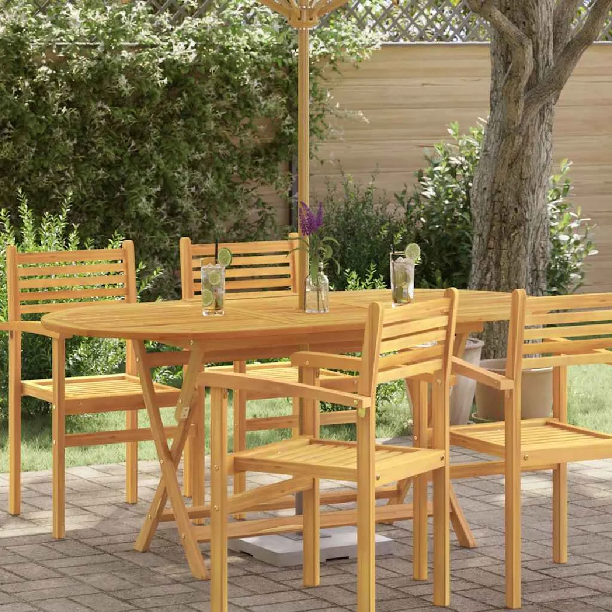 Table pliable vidaXL Bois d'eucalyptus 160x85x75 cm - vue 2