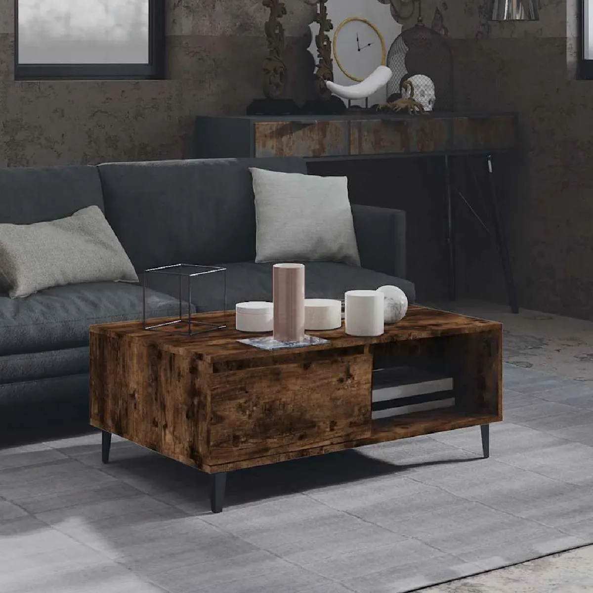 Vidaxl Table Basse Chêne Fumé 90X60x35 Cm Bois D Ingénierie - Image 2