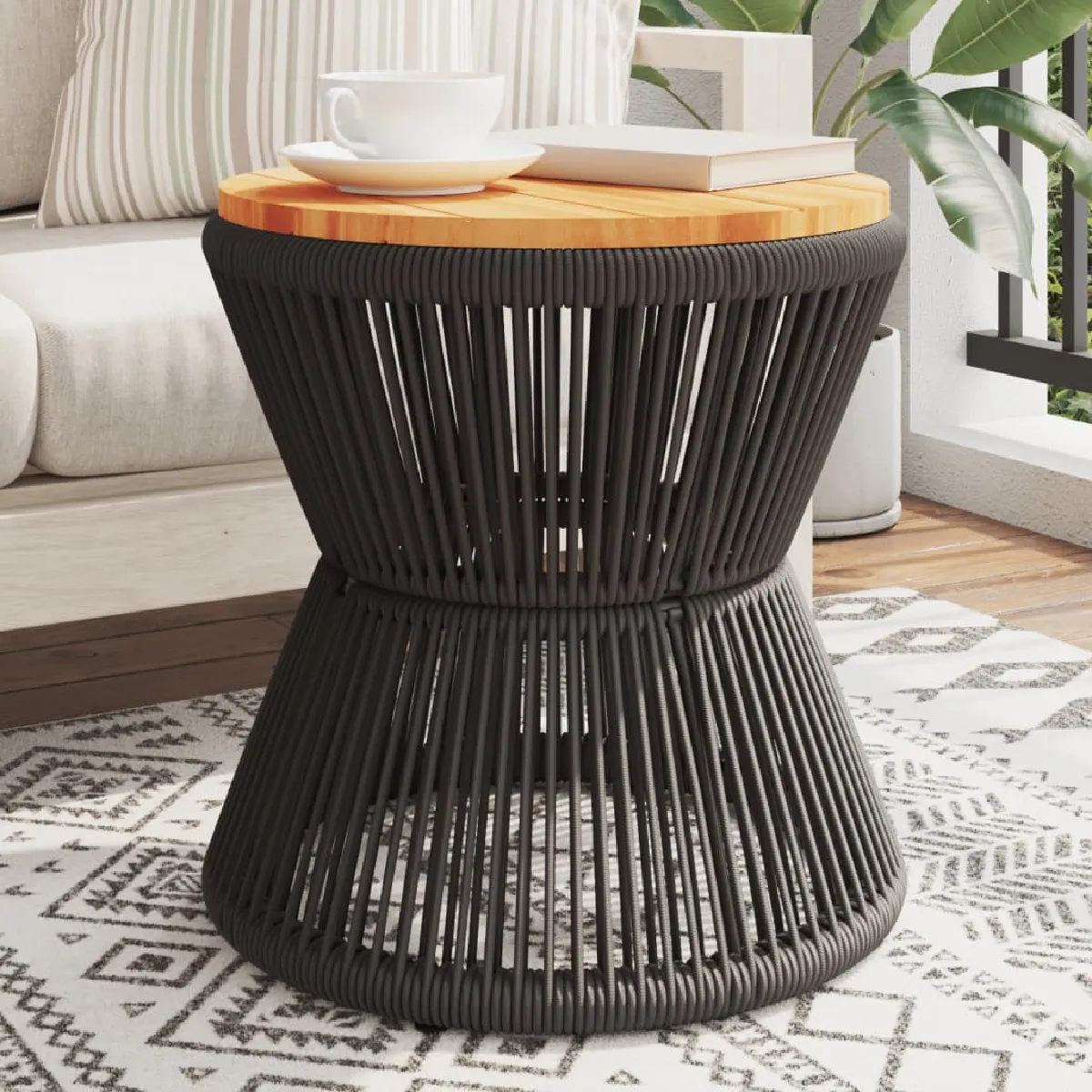 Non Communiqué Noir Table Basse Vidaxl Bois Massif D’acacia Base En Fil De Fer Table Centrale Salon Latérale - Image 3
