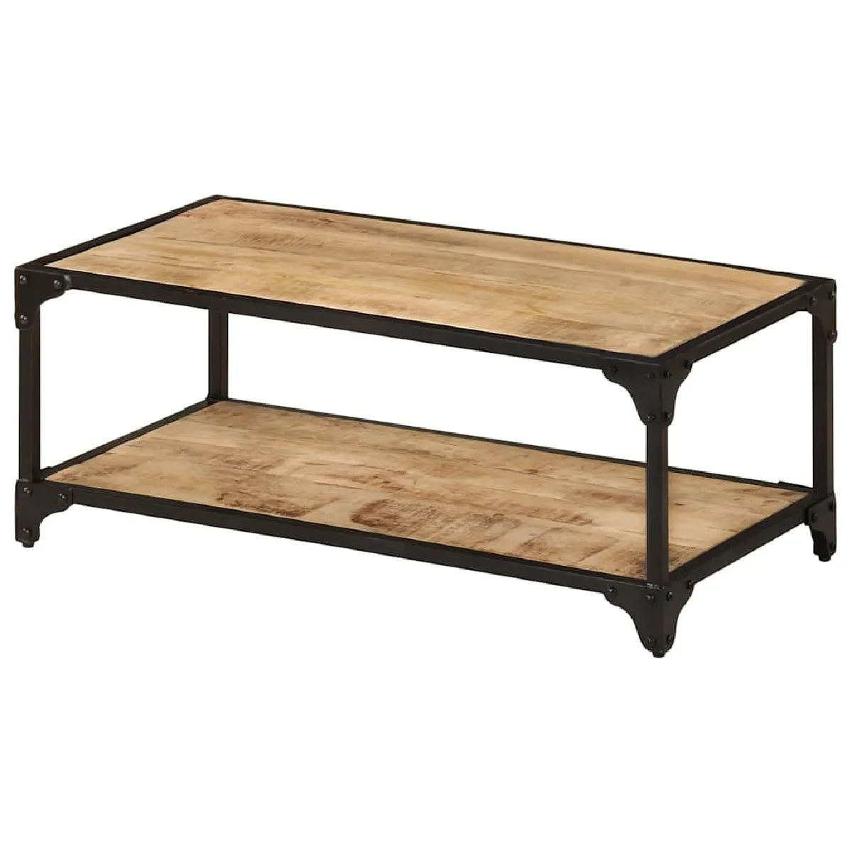 Non Communiqué Naturel Bois De Manguier Et Noir (Cadre En Fer) Table Basse 90X45x35 Cm Bois De Manguier Massif Brut - Image 3