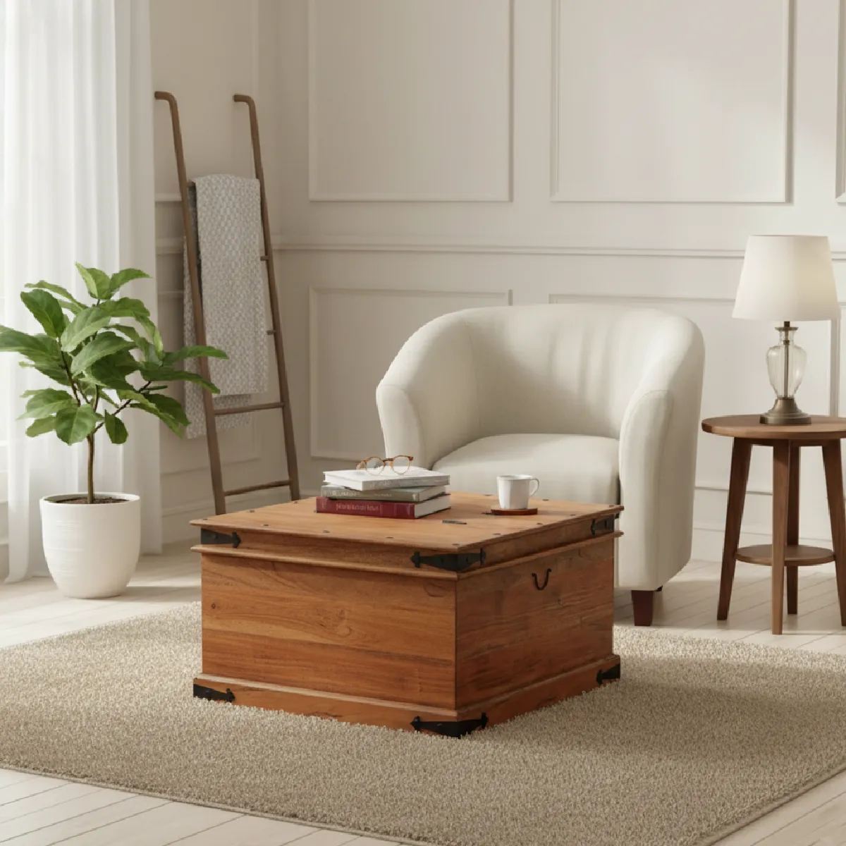 Bois & Chiffons Table basse coffre carrée acacia massif