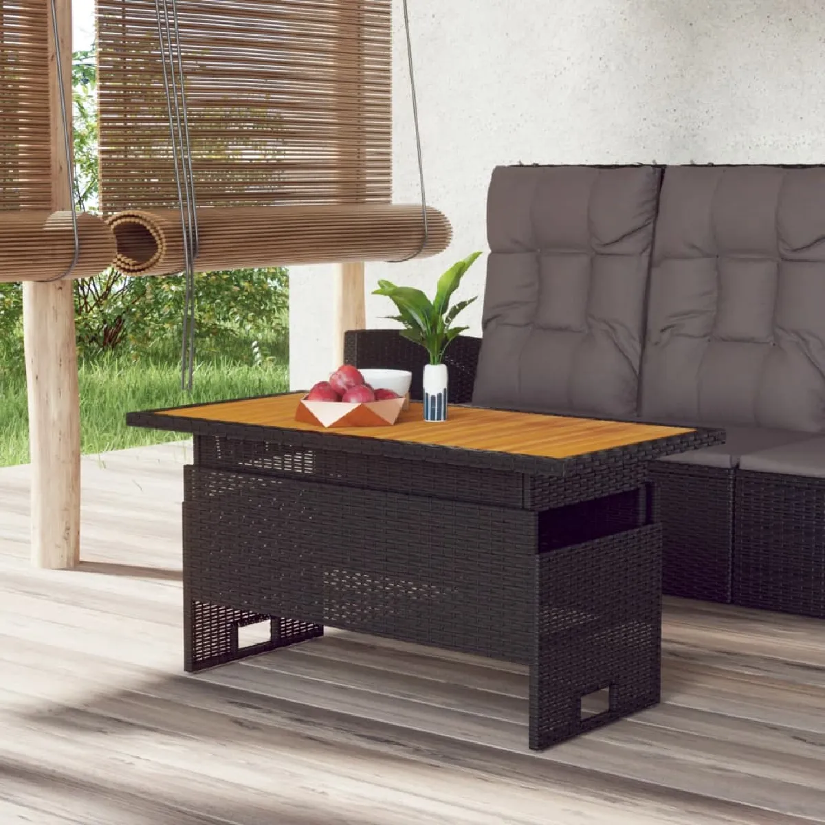 vidaXL Table de jardin 100x50x43 63 cm acacia et résine tressée 362187 - vue 2