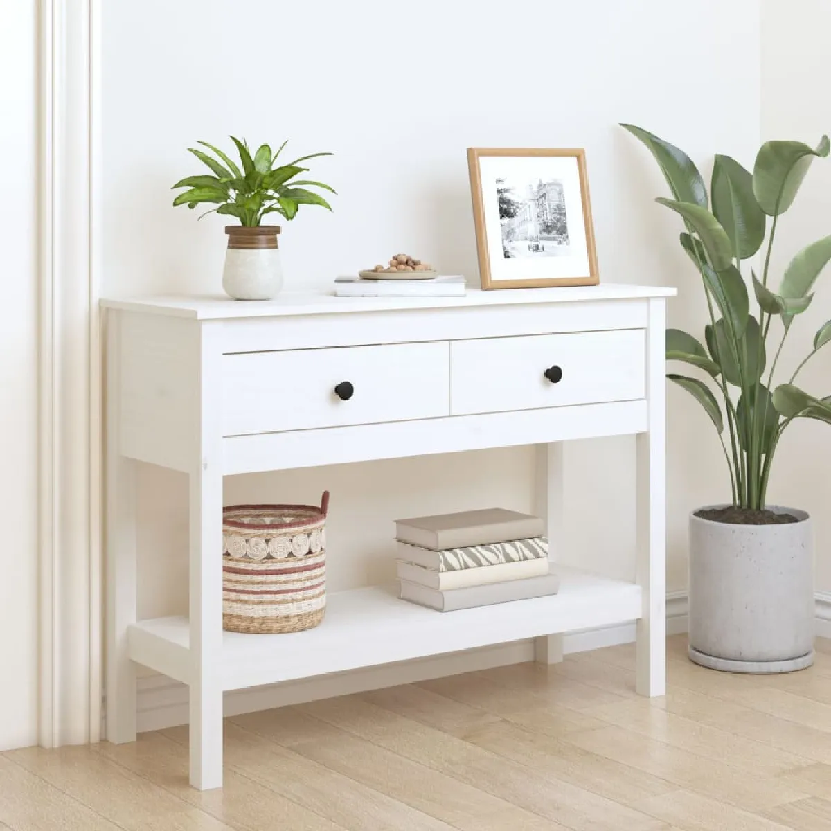 vidaXL - Table console - Bois massif de pin - Blanc - 100x35x75 cm - Image 2