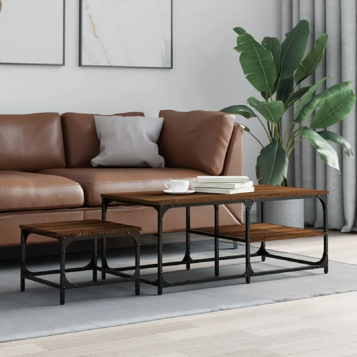VidaXL Tables basses gigognes 2 pcs - Chêne marron
