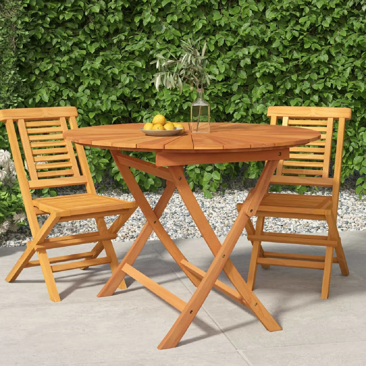 VIDAXL Table pliable Ø85x75 cm Bois massif de teck - vue 2