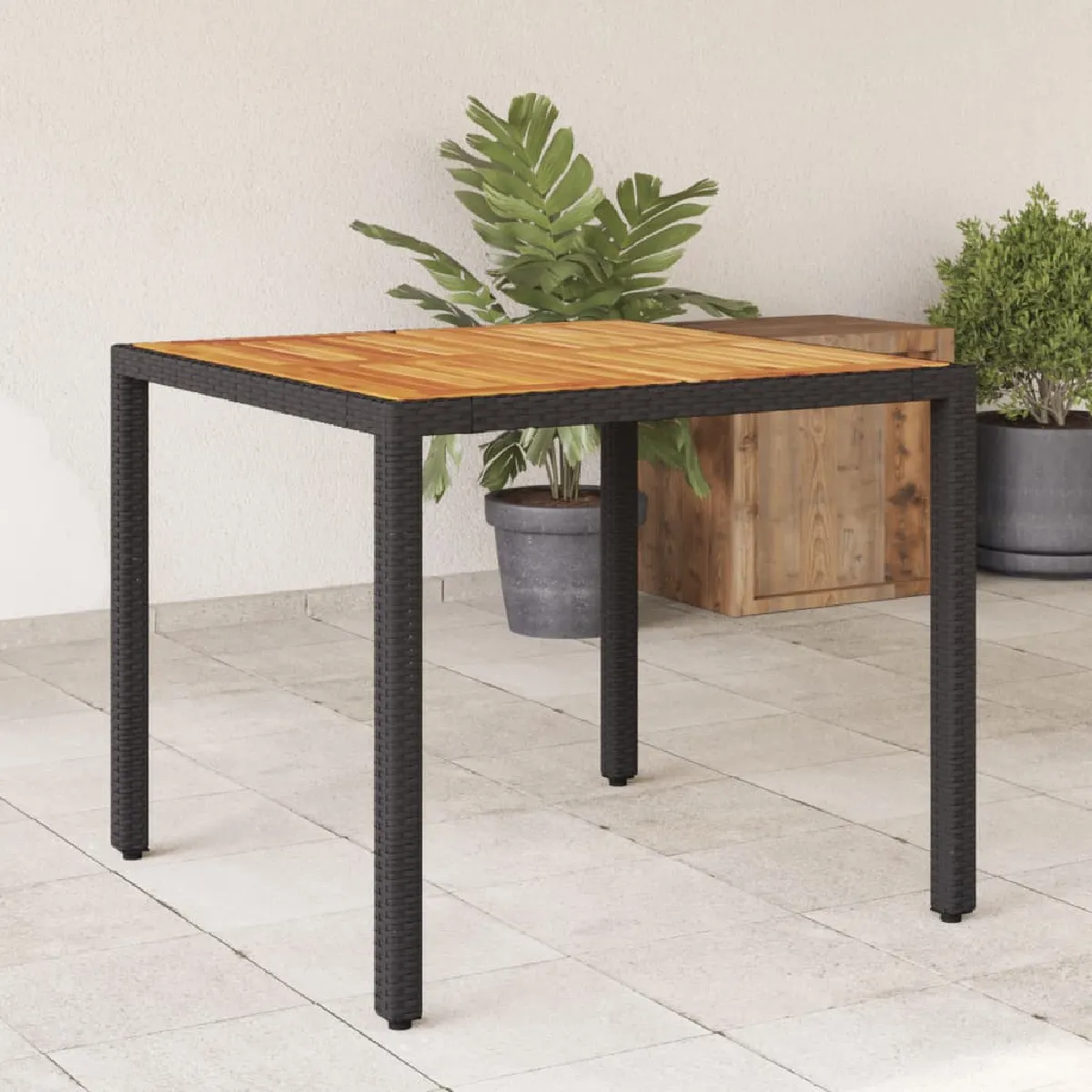 vidaXL Table de jardin Acacia et résine tressée