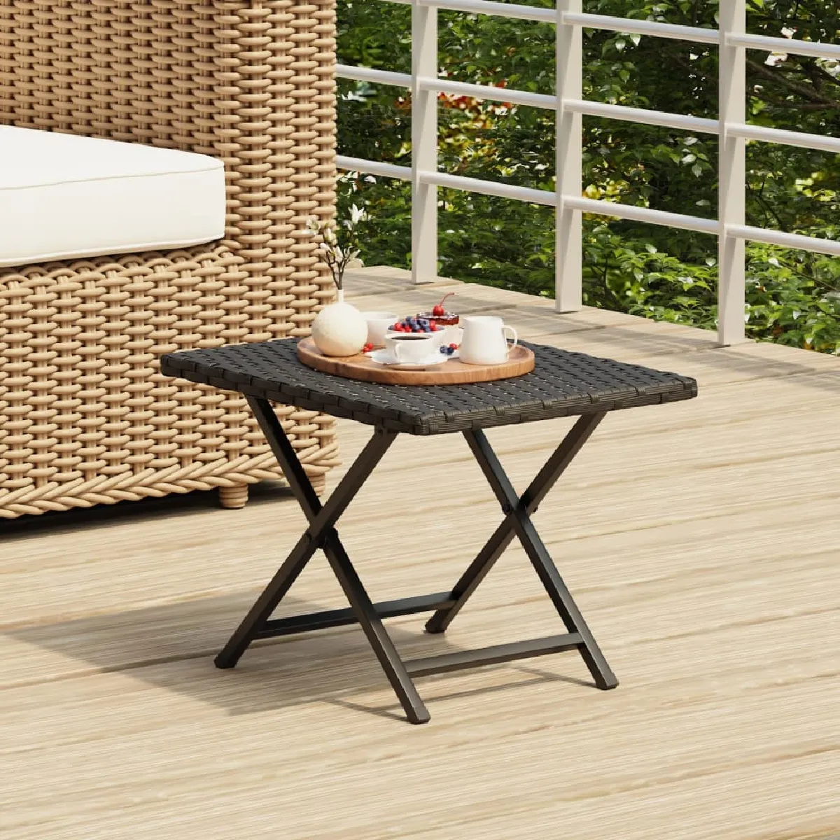 Vidaxl Table pliable 45x35x32 cm - Résine tressée Noir - vue 3