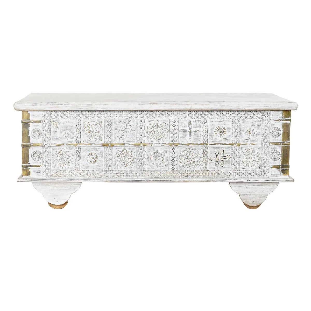 Meilleurs prix pour Pegane Table basse en bois de manguier - Blanc/Doré