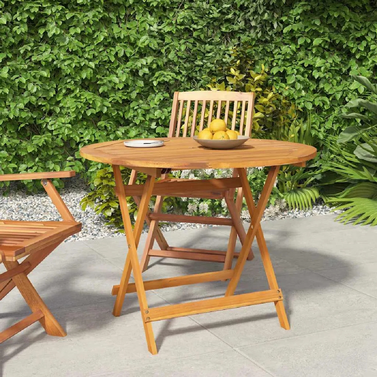 Non Communiqué Table Pliable De Jardin Ø 90X75 Cm Bois D Acacia Solide - Image 3