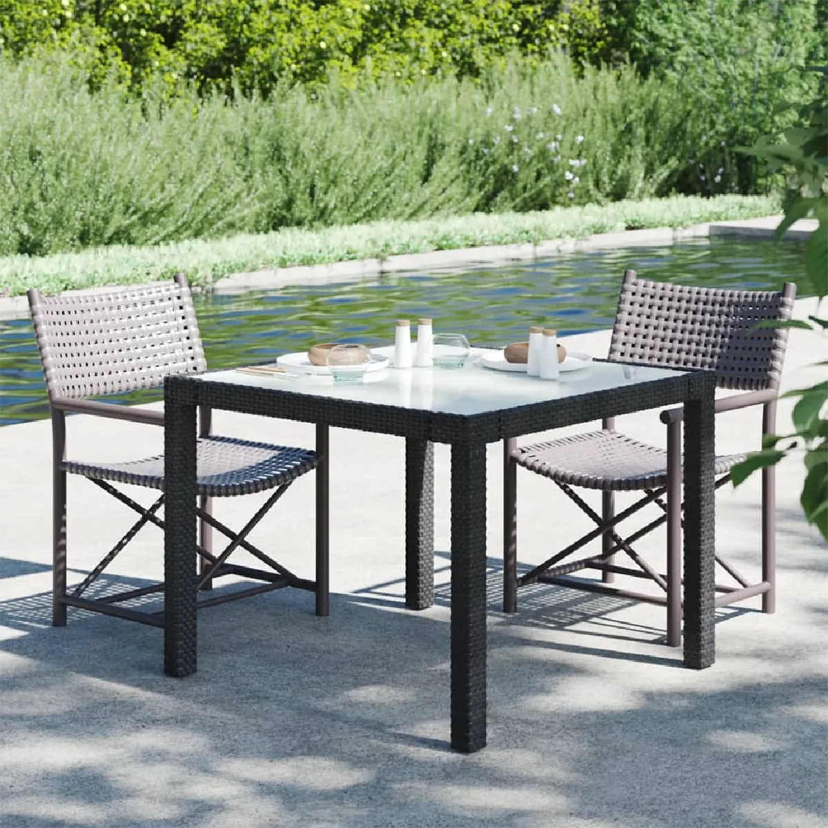 vidaXL Table de jardin en résine tressée - vue 8