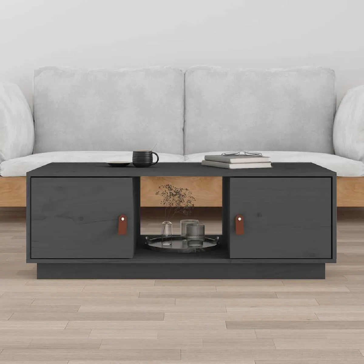 VIDAXL - Table Basse - Pin Massif - Gris - 100x50x35 cm - Image 3