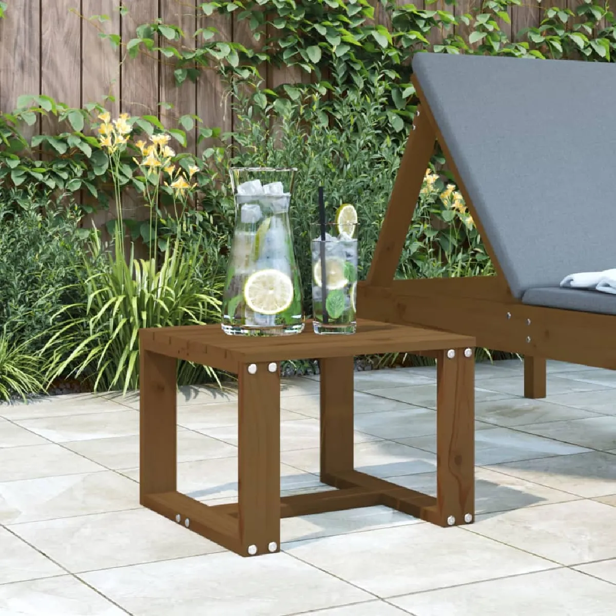 vidaXL Table d'appoint de jardin 40x38x28 5cm Bois Massif de Pin Miel