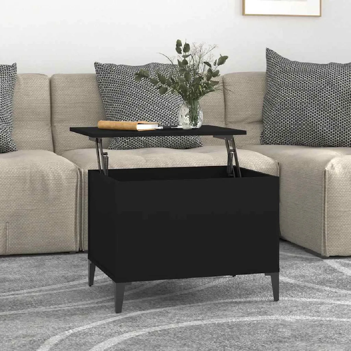 Non Communiqué Noir Table Basse 60X44,5X45 Cm Bois D Ingénierie - Image 3