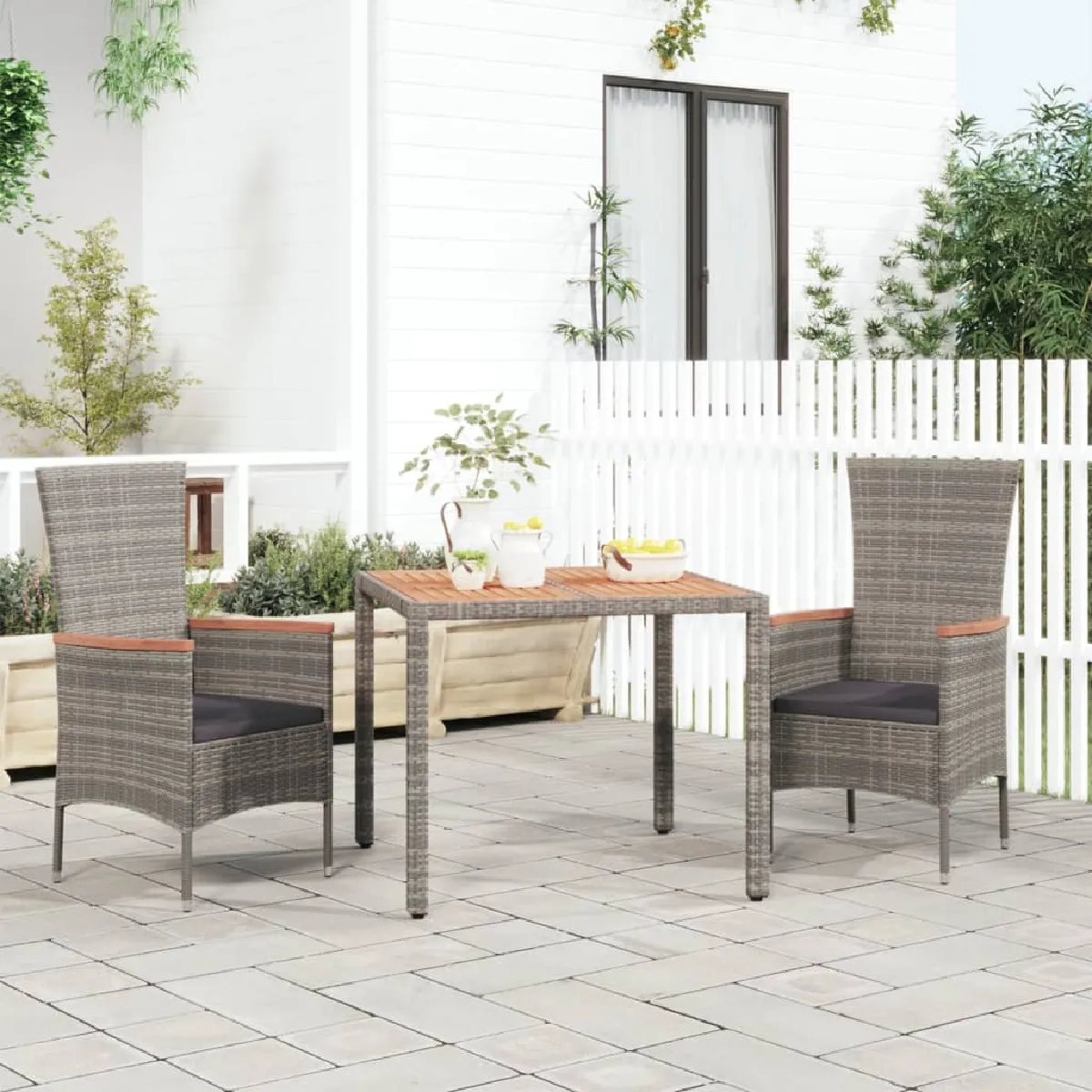 Non Communiqué Gris Table De Jardin Et Dessus En Bois Résine Tressée Et Acacia - Image 3