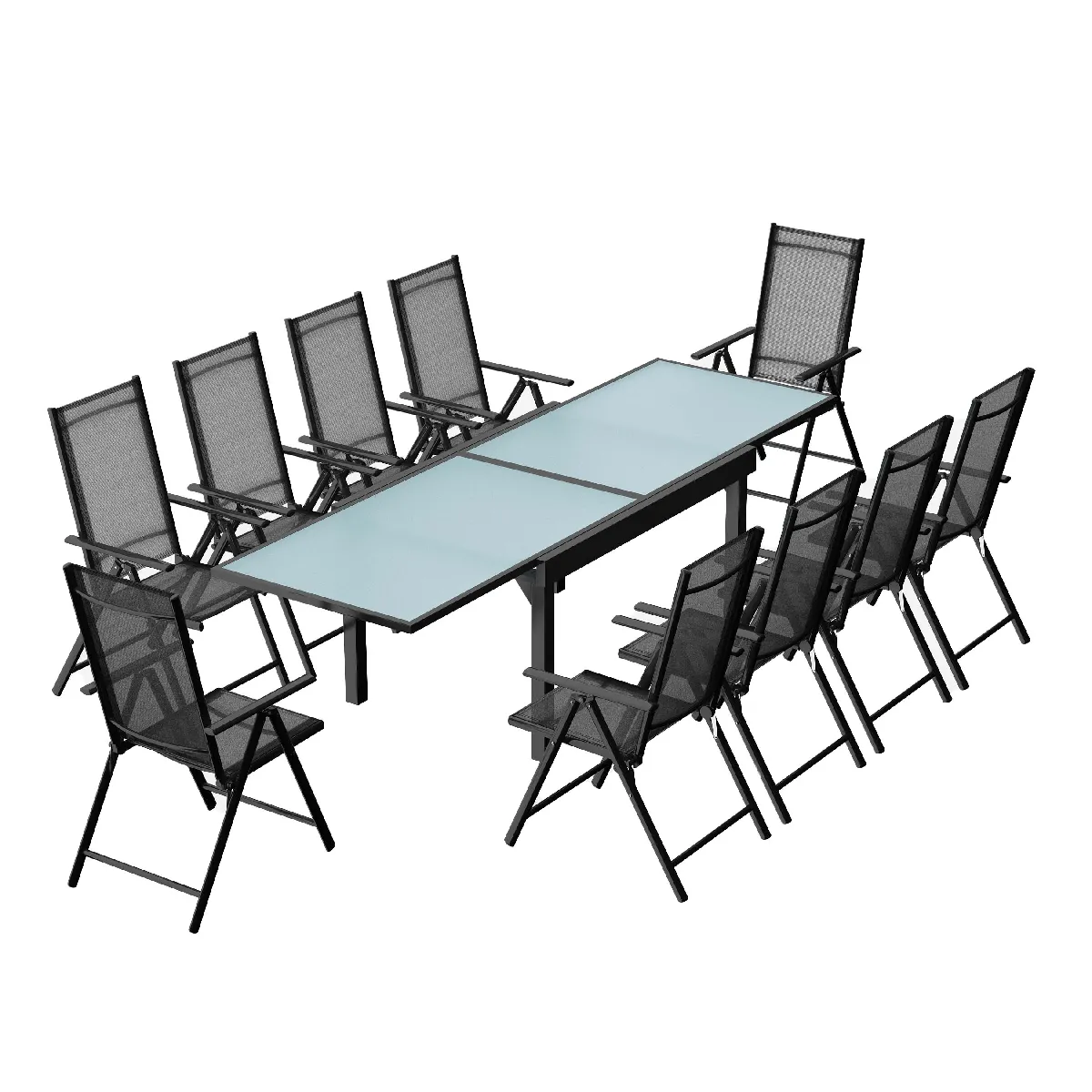 Table de jardin extensible 10 fauteuils en alu et toile PVC BRESCIA