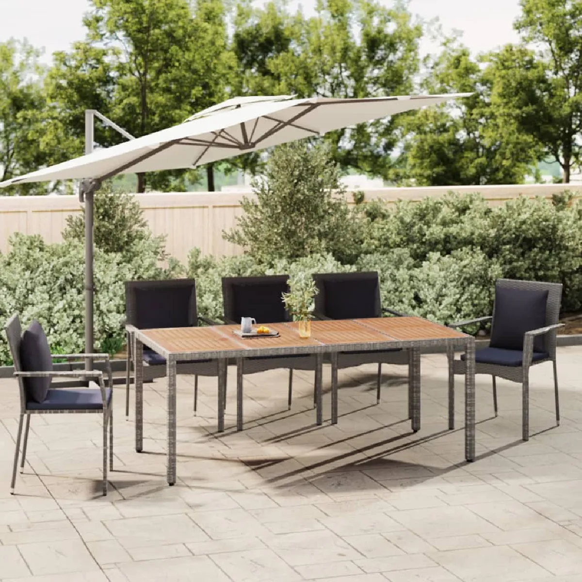 vidaXL Table de jardin Résine tressée et bois - vue 1