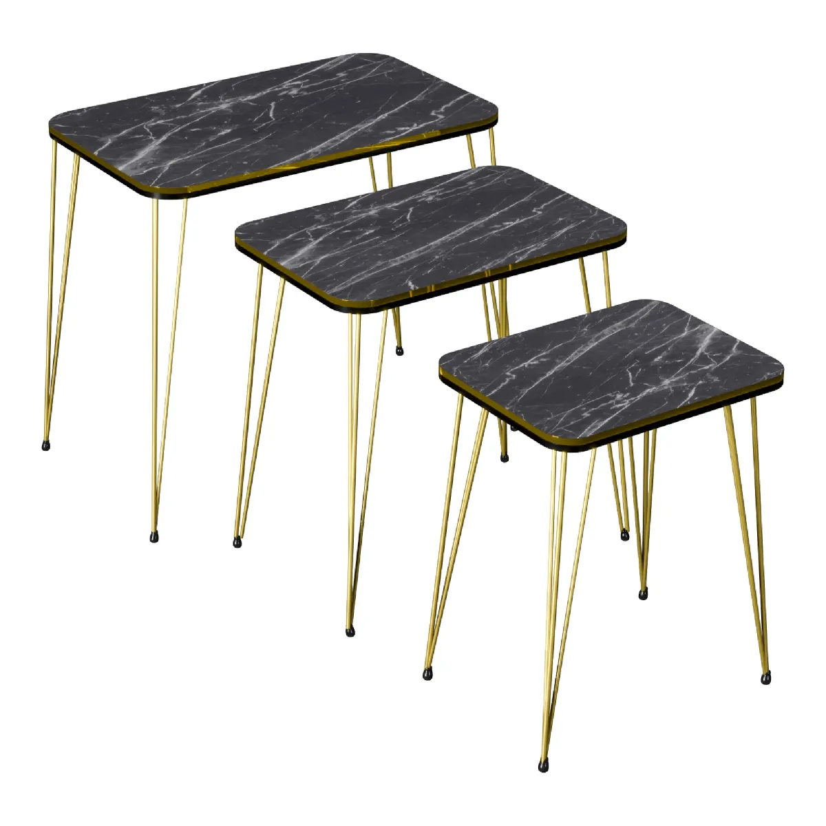 Comparer les prix de Set de 3 tables d'appoint rectangulaires gigognes - Noir