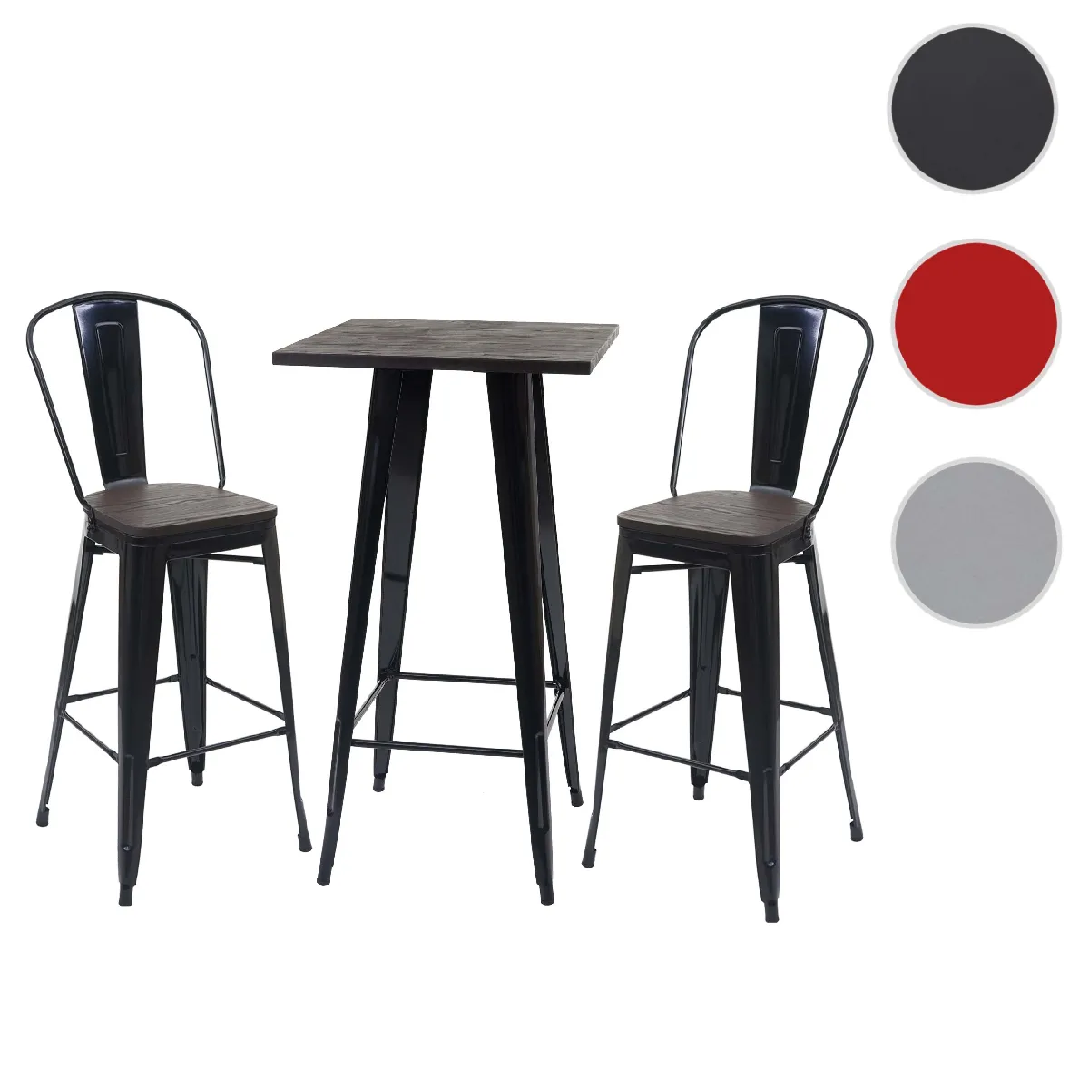 Mendler Noir Table De Bar Avec Tabourets