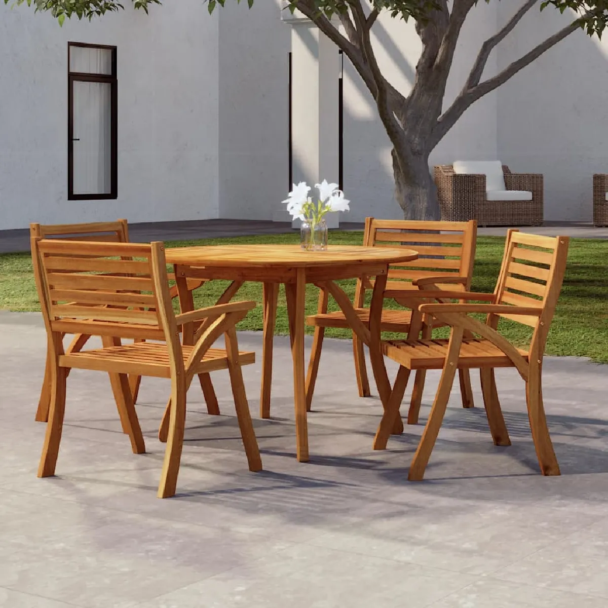 Non Communiqué Vidaxl Table De Jardin Ø 110 Cm Bois D'acacia Solide, Table À Manger, Table, Meuble De Patio, Meuble De Jardin, Meuble D'extérieur - Image 3