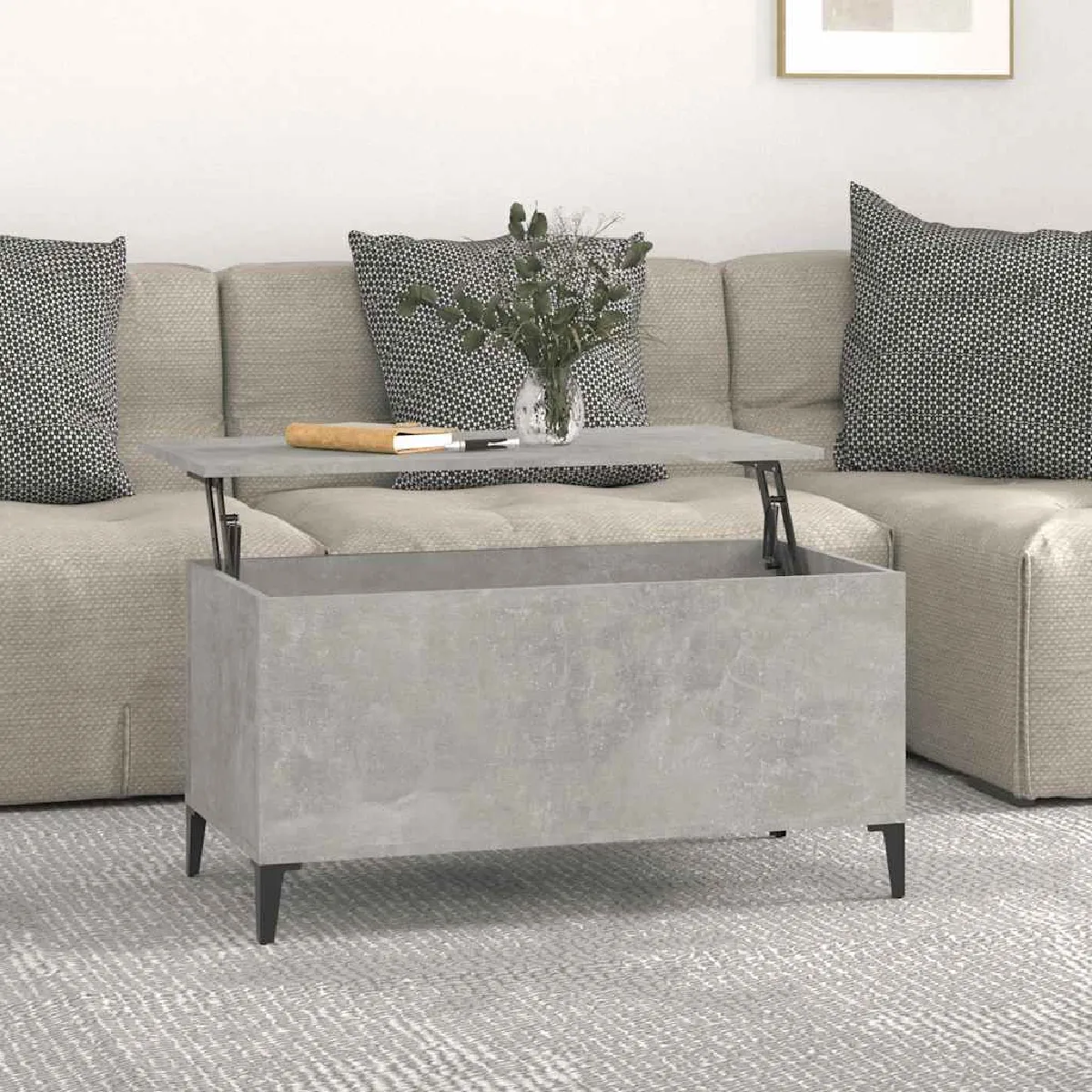 VIDAXL - Table basse - Plateau relevable - Gris béton - 90x44,5x45 cm - Image 2