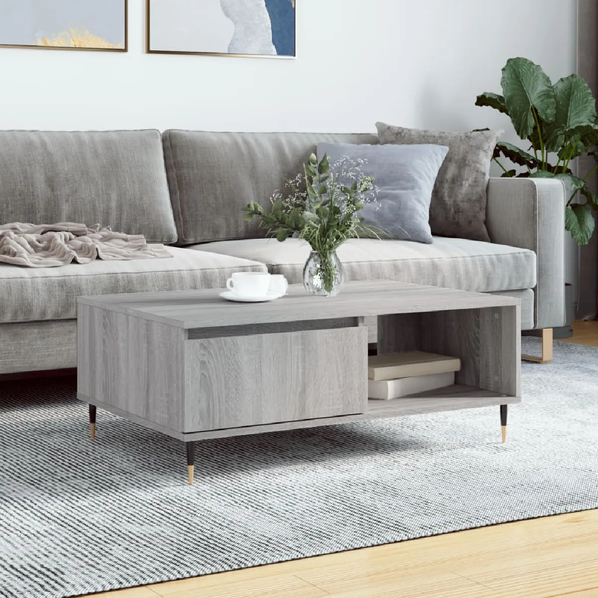 vidaXL Table basse sonoma gris 90x60x35 cm