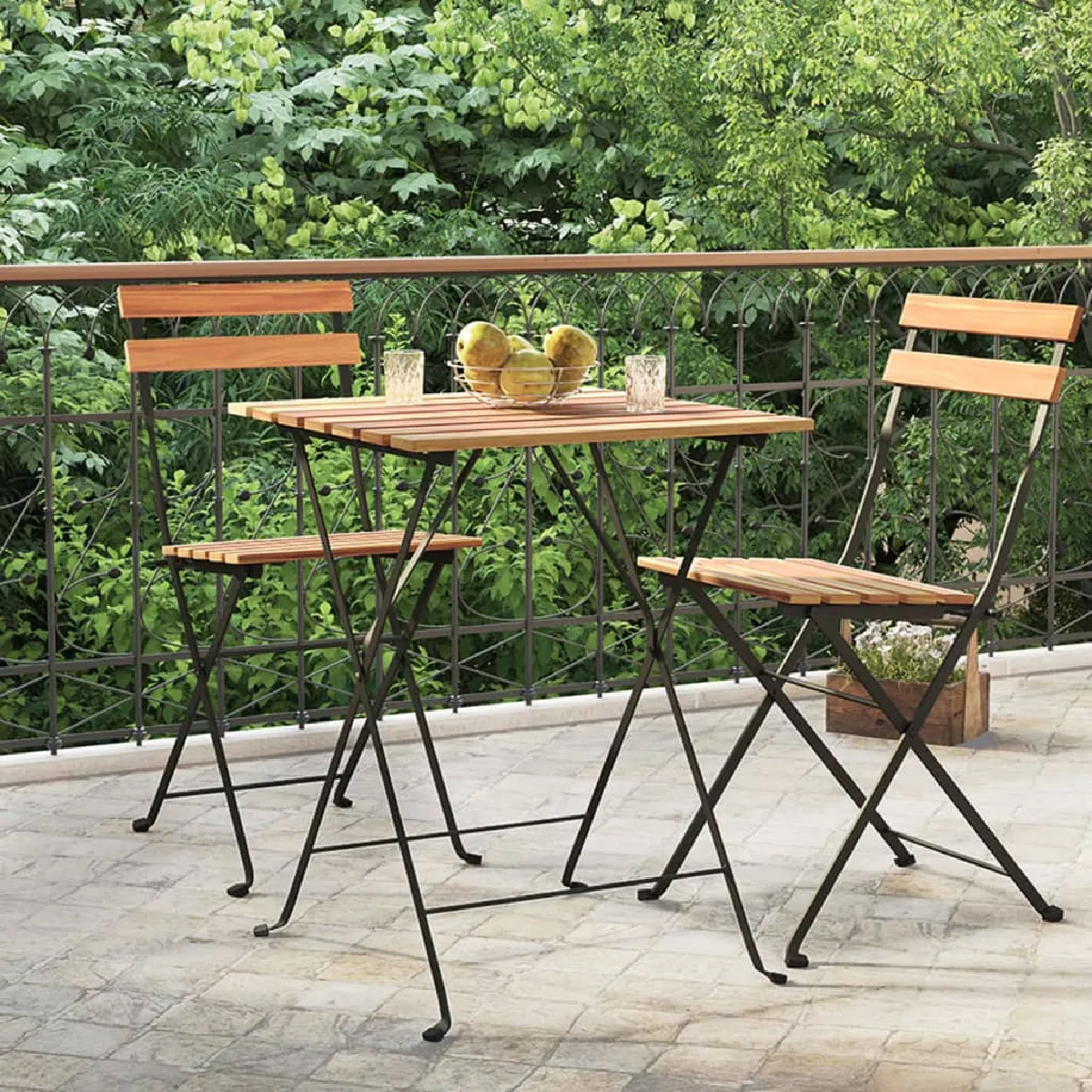 vidaXL Table de bistro pliante bois de teck - vue 2