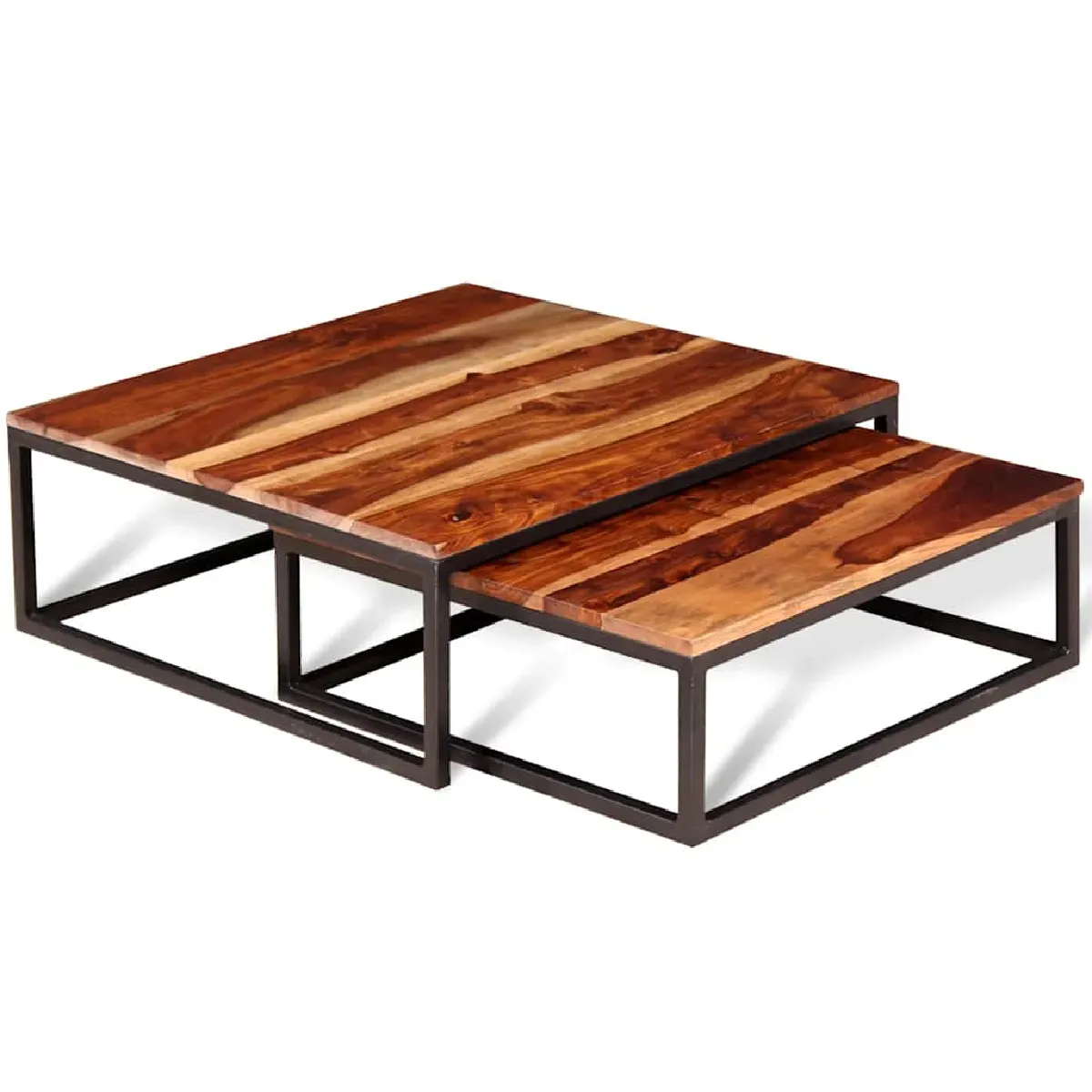 Vidaxl Brun Ensemble De Table Basse Gigogne 2 Pcs Bois Massif De Sesham - Image 3