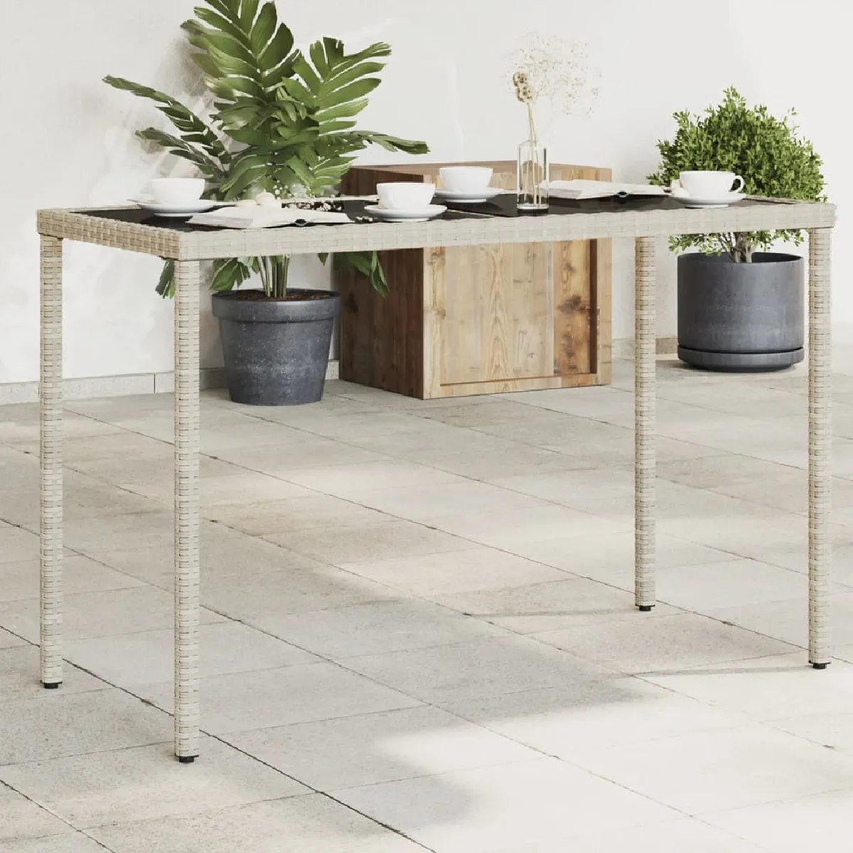Vidaxl Gris Table De Jardin 115X54x74 Cm - Résine Tressée/Verre