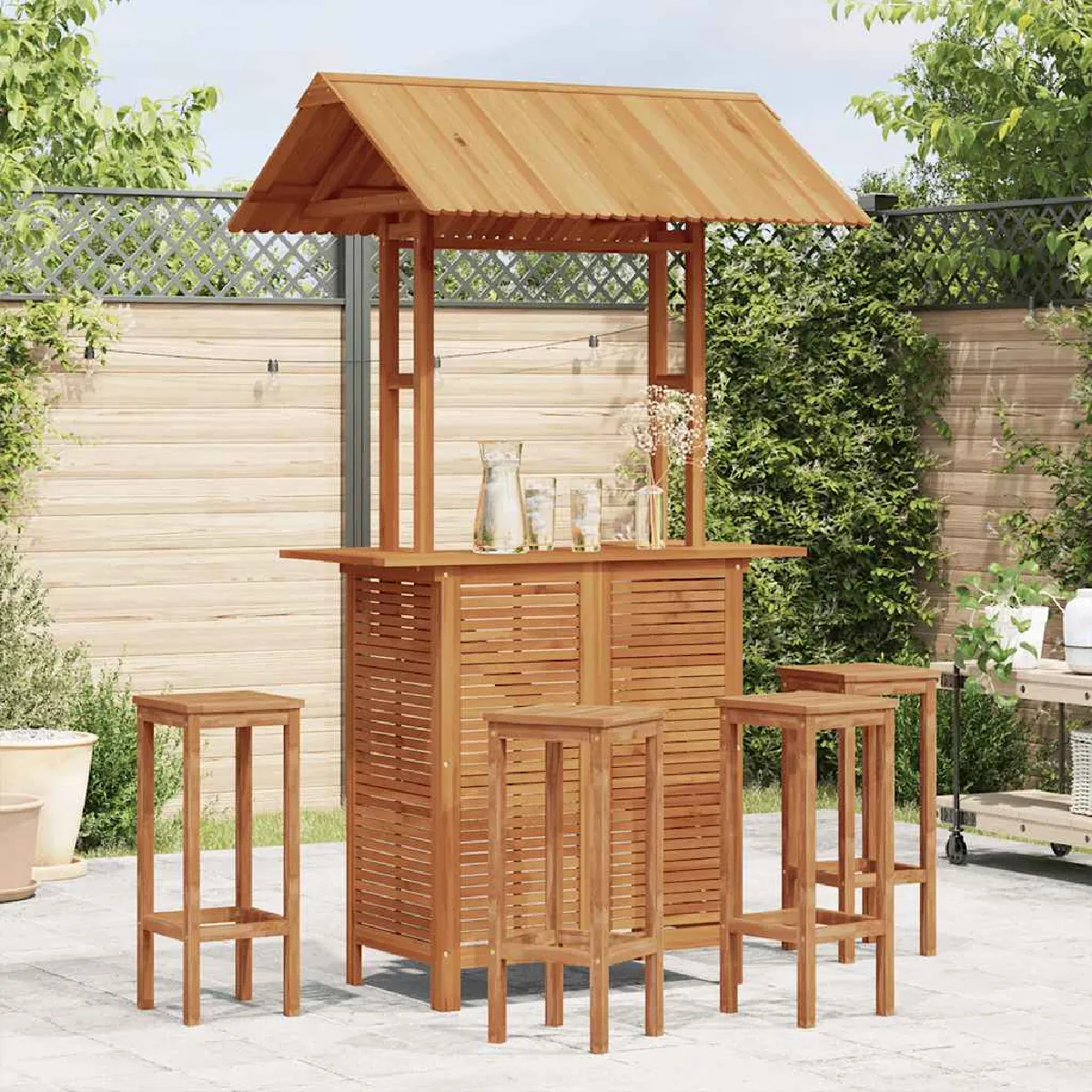 vidaXL Table de bar avec toit Acacia 113x106x217 cm
